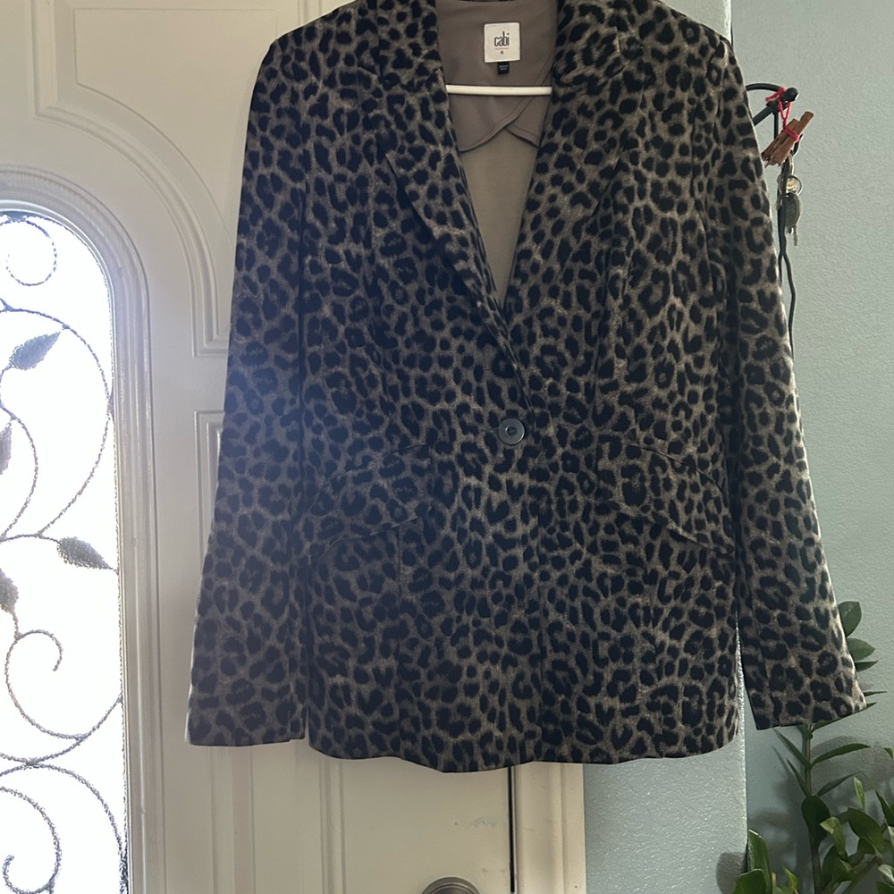 CAbi Animal Print Blazer - Black and Tan